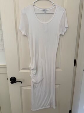James Perse White Twist Waist Ruched T-Shirt Midi Dress WCMH6280CU Size 2 M NWT